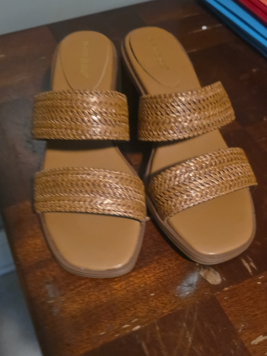Shoes - Woven Double-Strap Slide Sandals - Tan